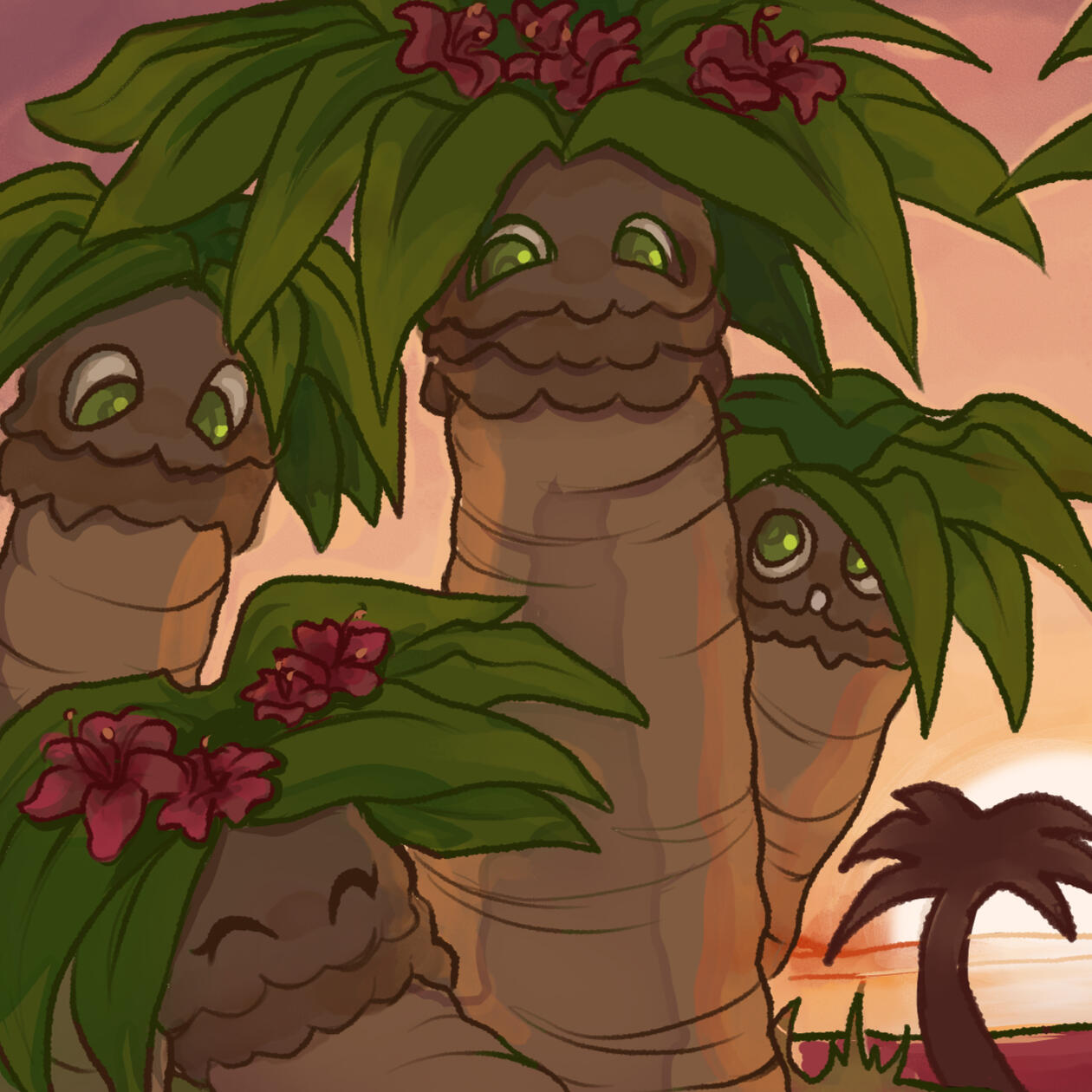 The Sproutlings. A commissioned drawing of t he Sproutlings, my custom spirit for the hit game Spirit Island!